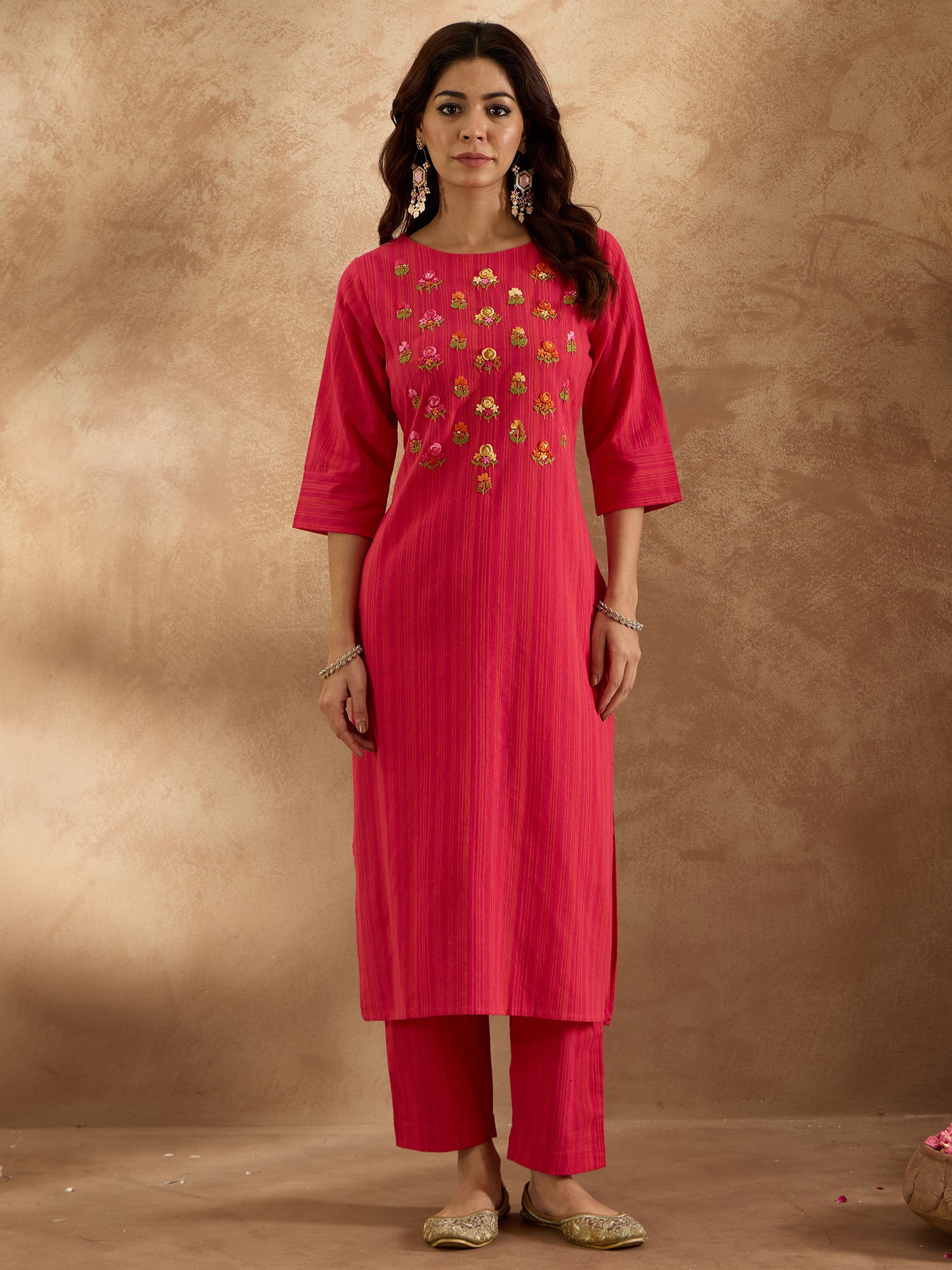Indo Era Pink Embroidered Straight Kurta Trousers Set - Distacart