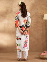 Thumbnail for Indo Era White Printed Straight Kurta Trousers Set - Distacart