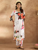 Thumbnail for Indo Era White Printed Straight Kurta Trousers Set - Distacart