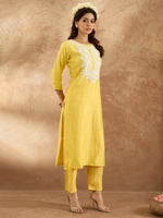 Thumbnail for Indo Era Yellow Embroidered Straight Kurta Trousers Set - Distacart