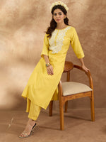 Thumbnail for Indo Era Yellow Embroidered Straight Kurta Trousers Set - Distacart
