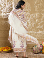 Thumbnail for Indo Era White Printed A-Line Kurta Trousers With Dupatta Set - Distacart