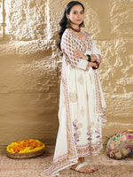 Thumbnail for Indo Era White Printed A-Line Kurta Trousers With Dupatta Set - Distacart
