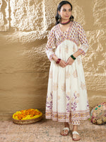 Thumbnail for Indo Era White Printed A-Line Kurta Trousers With Dupatta Set - Distacart