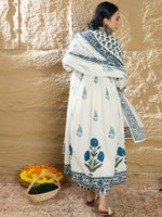 Thumbnail for Indo Era White Printed A-Line Kurta Trousers With Dupatta Set - Distacart
