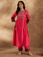 Thumbnail for Indo Era Pink Embroidered A-Line Kurta Trousers Set - Distacart