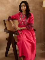 Thumbnail for Indo Era Pink Embroidered A-Line Kurta Trousers Set - Distacart