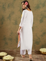 Thumbnail for Indo Era White Printed Straight Kurta Trousers Set - Distacart