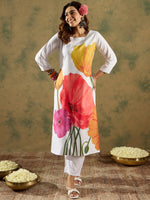 Thumbnail for Indo Era White Printed Straight Kurta Trousers Set - Distacart