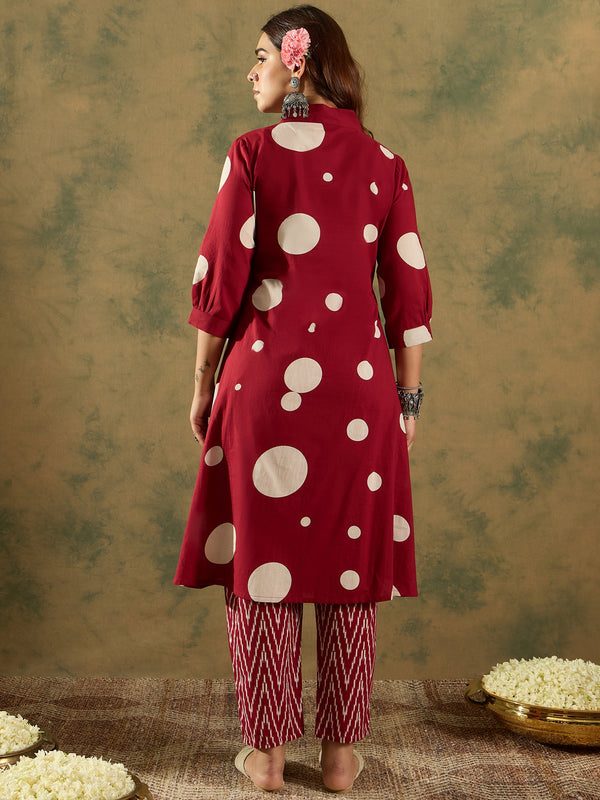 Indo Era Maroon Printed A-Line Kurta Trousers set - Distacart