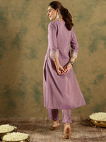 Thumbnail for Indo Era Lavender Embroidered Straight Kurta Trousers Set - Distacart