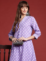 Thumbnail for Indo Era Lavender Printed A-Line Kurta Trousers set - Distacart