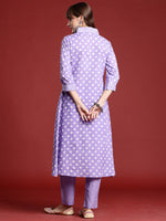 Thumbnail for Indo Era Lavender Printed A-Line Kurta Trousers set - Distacart