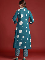 Thumbnail for Indo Era Teal Printed A-Line Kurta Trousers set - Distacart