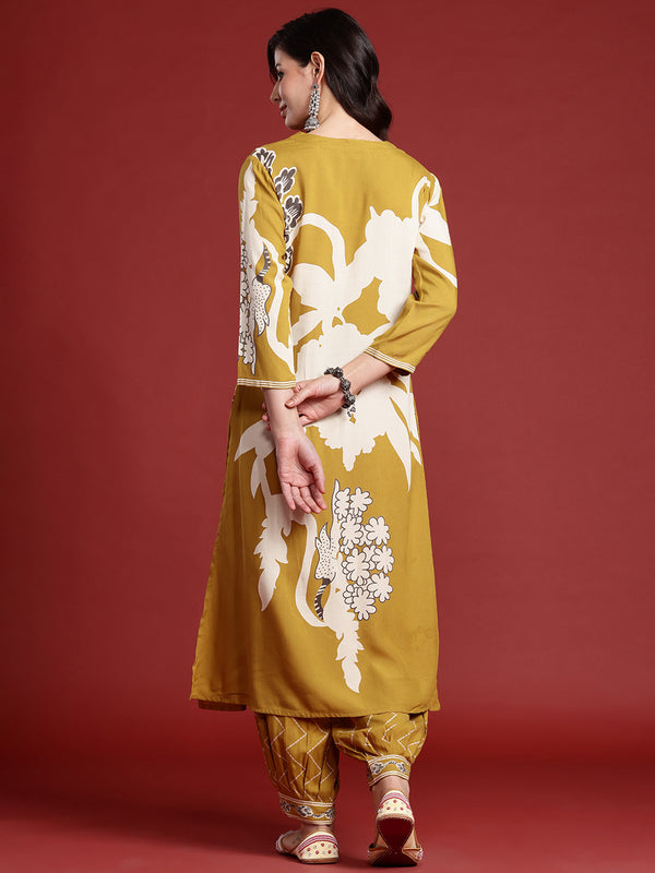 Indo Era Mustard Printed A-Line Kurta Salwar set - Distacart