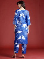 Thumbnail for Indo Era Blue Printed Straight Kurta Trousers Set - Distacart