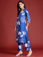 Thumbnail for Indo Era Blue Printed Straight Kurta Trousers Set - Distacart