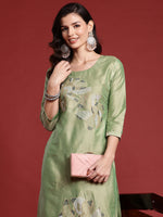 Thumbnail for Indo Era Green Embroidered Straight Kurta Trousers set - Distacart