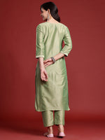 Thumbnail for Indo Era Green Embroidered Straight Kurta Trousers set - Distacart
