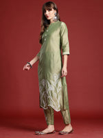 Thumbnail for Indo Era Green Embroidered Straight Kurta Trousers set - Distacart