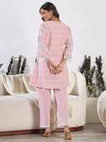 Thumbnail for Indo Era Pink Embroidered A-Line Kurta Trousers set - Distacart