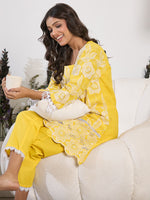 Thumbnail for Indo Era Mustard Embroidered A-Line Kurta Trousers set - Distacart