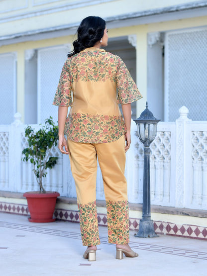 Vaasva Women's Cream Henna Linen Digital Printed Cord Set - Distacart