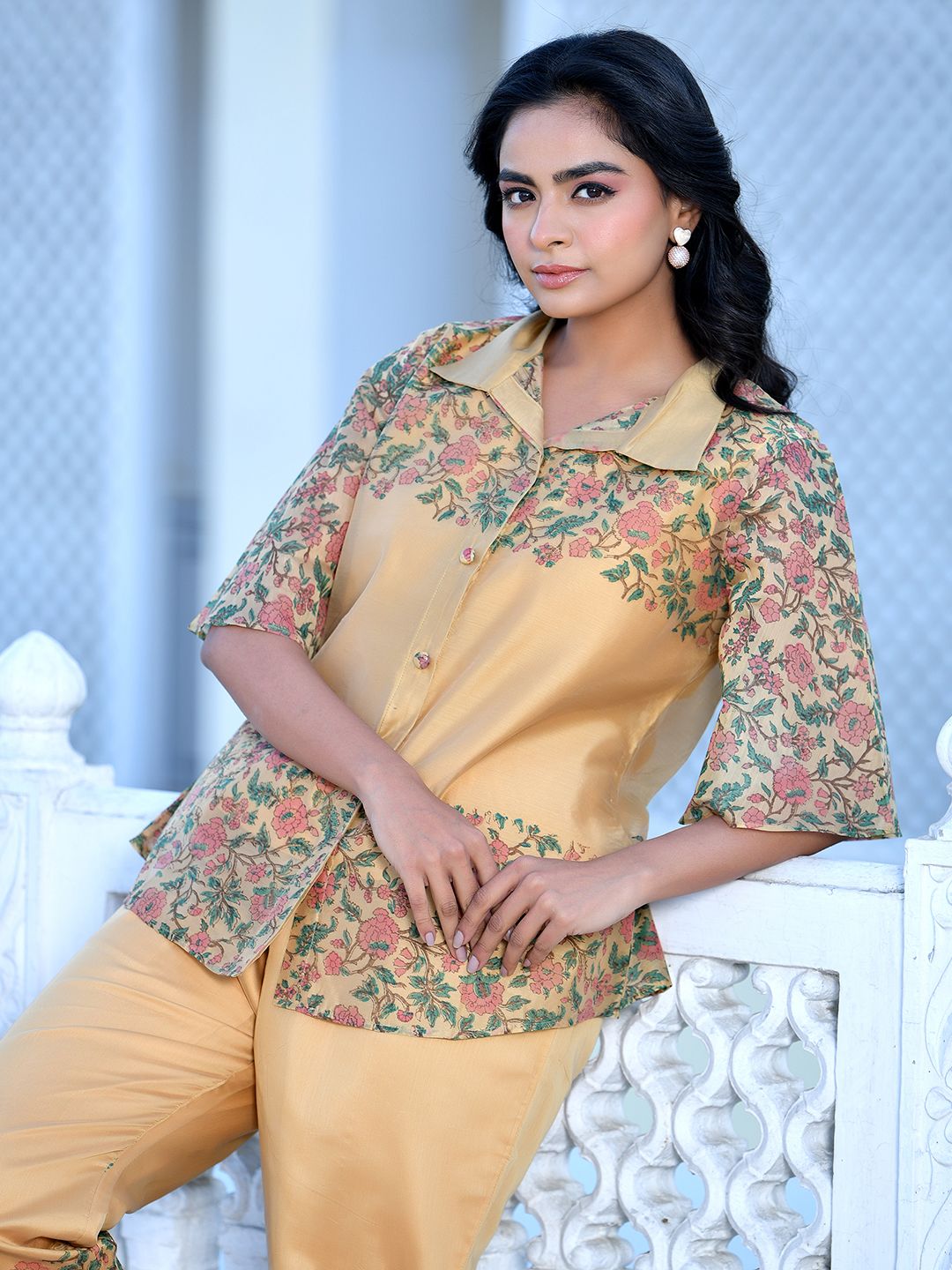 Vaasva Women's Cream Henna Linen Digital Printed Cord Set - Distacart