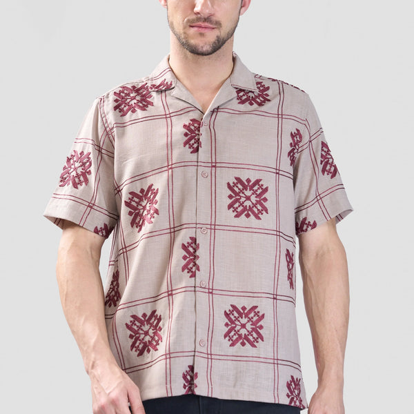 Xkind Light Maroon Embroidered Releaxed Fit Shirt