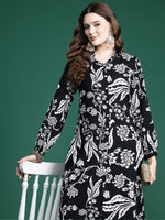 Thumbnail for Indo Era Black Printed Straight Kurta Trousers Set - Distacart