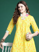 Thumbnail for Indo Era Yellow Printed A-Line Kurta Trousers set - Distacart