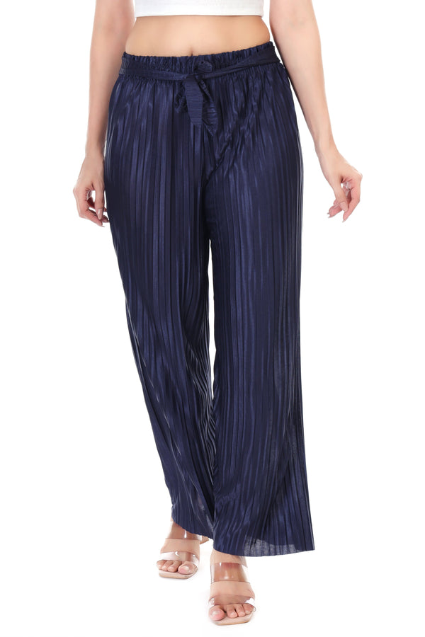 Jaitra Apparels Navy Blue Satin Pleated Free Size Palazzo