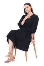 Thumbnail for Jaitra Apparels Black Rayon Crepe Midi Dress