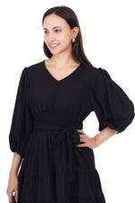 Thumbnail for Jaitra Apparels Black Rayon Crepe Midi Dress