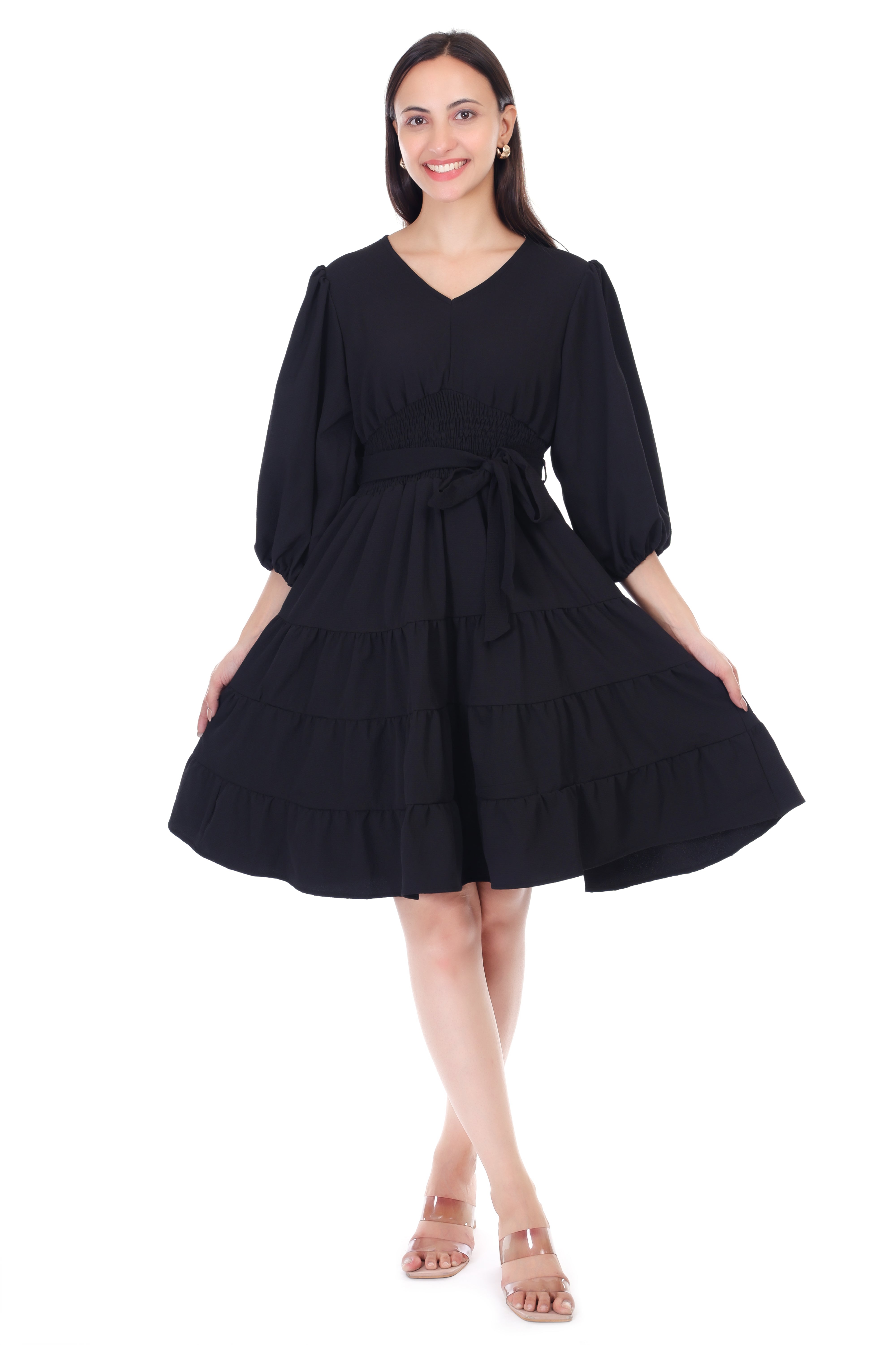 Jaitra Apparels Black Rayon Crepe Midi Dress