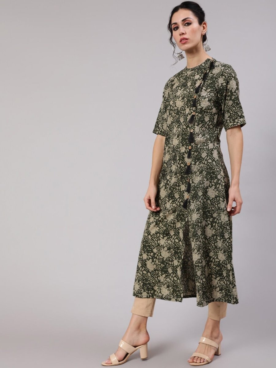 Aks Floral Printed Cotton A-Line Kurta - Distacart