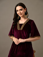 Thumbnail for Myshka Women's Magenta Velvet Kurta Pant