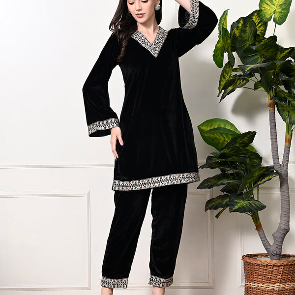 Myshka Women's Black Velvet Kurta Pant - Distacart
