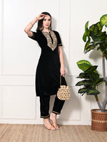 Thumbnail for Myshka Women's Black Velvet Kurta Pant