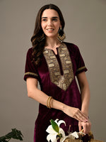 Thumbnail for Myshka Women's Magenta Velvet Kurta Pant