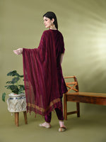 Thumbnail for Myshka Women's Magenta Velvet Kurta Pant With Dupatta Set