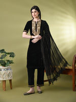 Thumbnail for Myshka Women's Black Velvet Kurta Pant With Dupatta Set