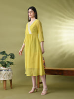Thumbnail for Myshka Women's Green Solid Georgette Dress - Distacart