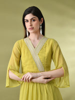 Thumbnail for Myshka Women's Green Solid Georgette Dress - Distacart