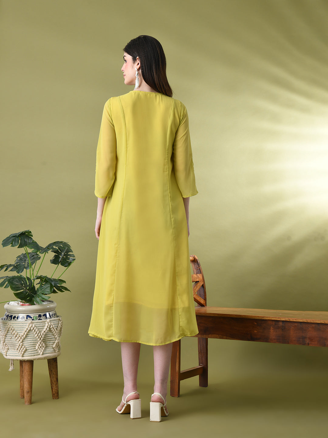 Myshka Women's Green Solid Georgette Dress - Distacart