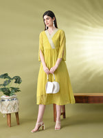 Thumbnail for Myshka Women's Green Solid Georgette Dress - Distacart