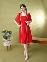 Thumbnail for Myshka Women's Red Solid Georgette Dress - Distacart
