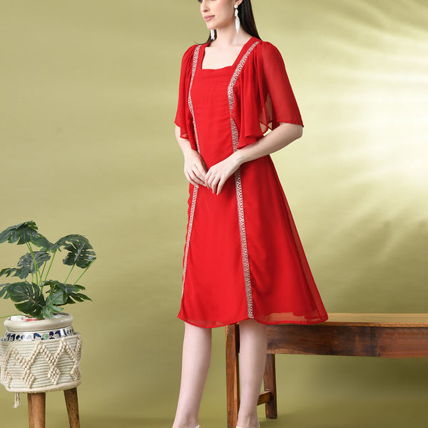 Myshka Women's Red Solid Georgette Dress - Distacart