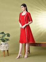 Thumbnail for Myshka Women's Red Solid Georgette Dress - Distacart
