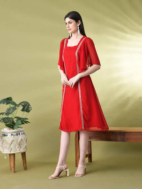 Myshka Women's Red Solid Georgette Dress - Distacart